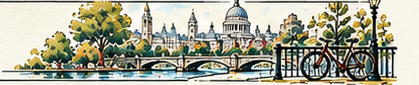 Illustrated London riverside with a bicycle